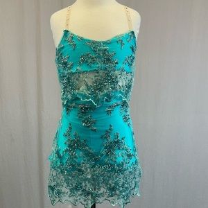 EA creations turquoise 2 piece embroidered sequined beaded mesh dance co…